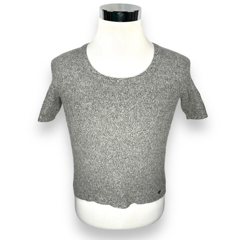 Escada Cropped Sweater‎ Women's Medium Gray Scoop Neck Italy Short Sleeve